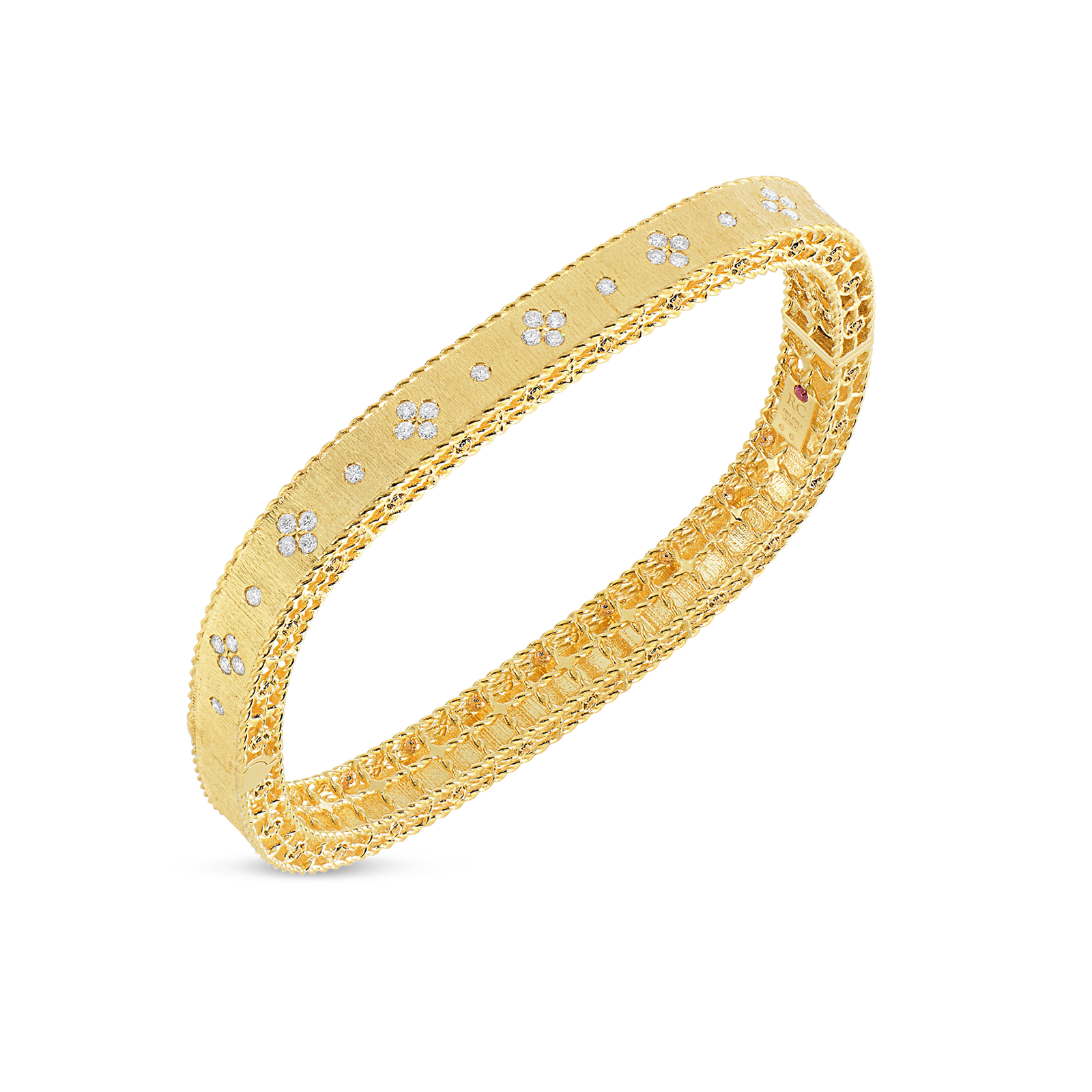 Princess 18 Karat Yellow Gold Slim Diamond Bangle with Satin Finish