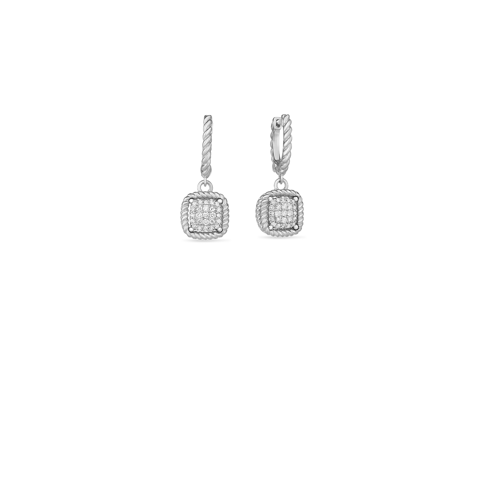 New Barocco 18 Karat White Gold Diamond Square Drop Earrings