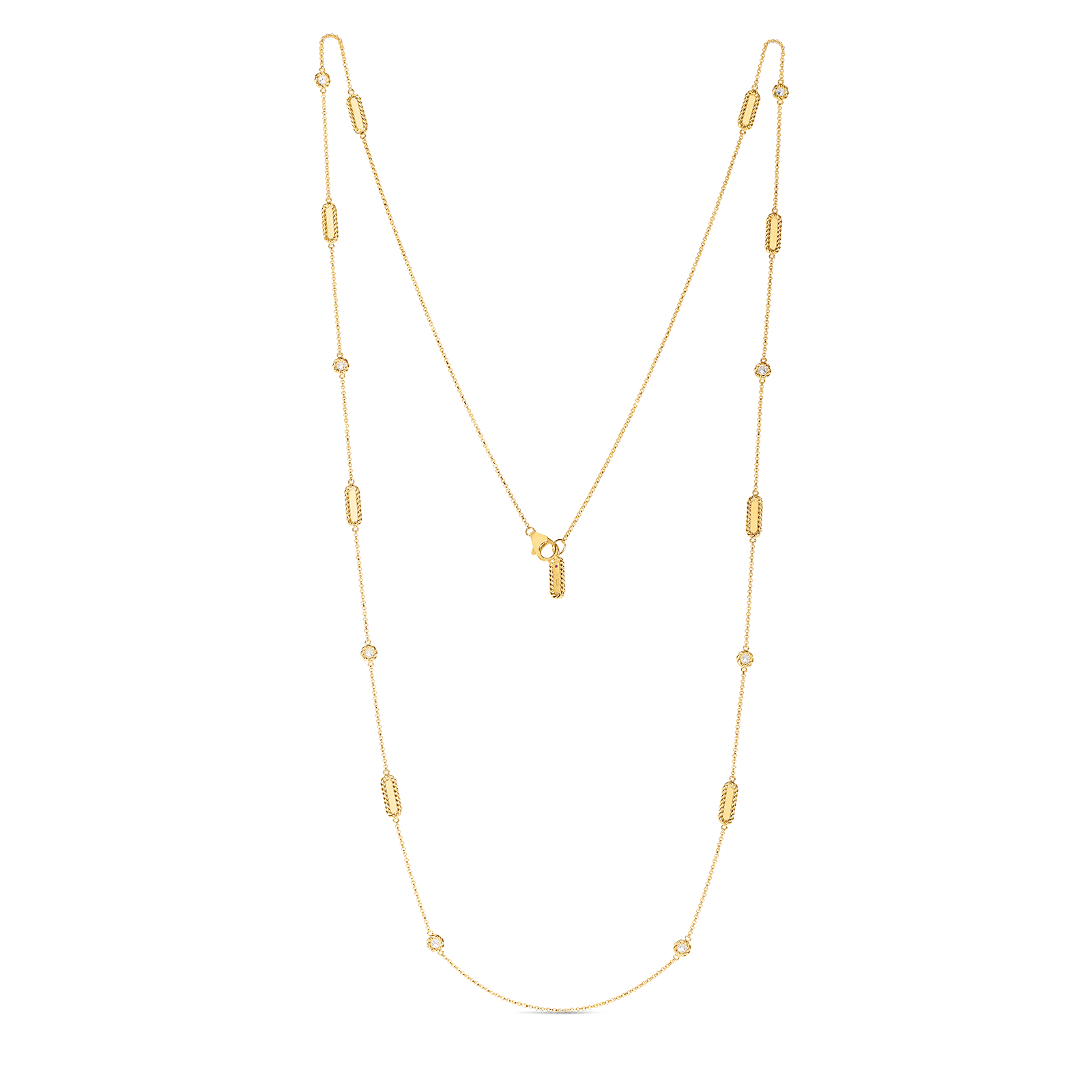 New Barocco 18 Karat Yellow Gold Diamond Link Station Necklace