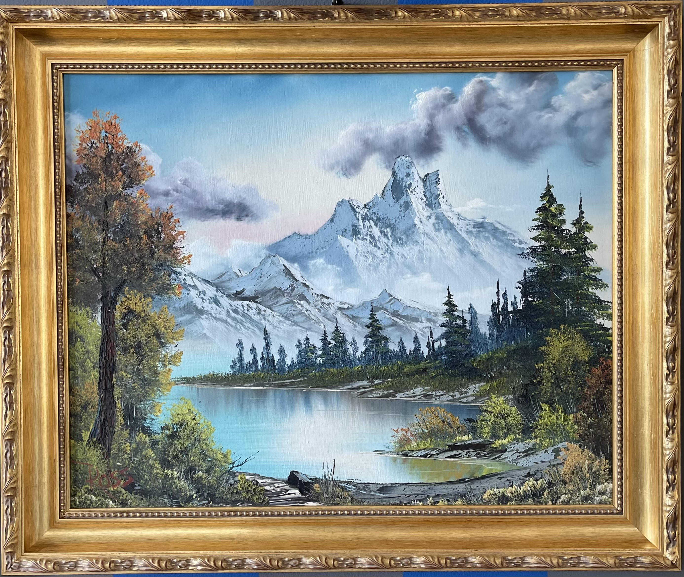 Original Signed Painting Rare Large Canvas 24x36 Towering Peaks