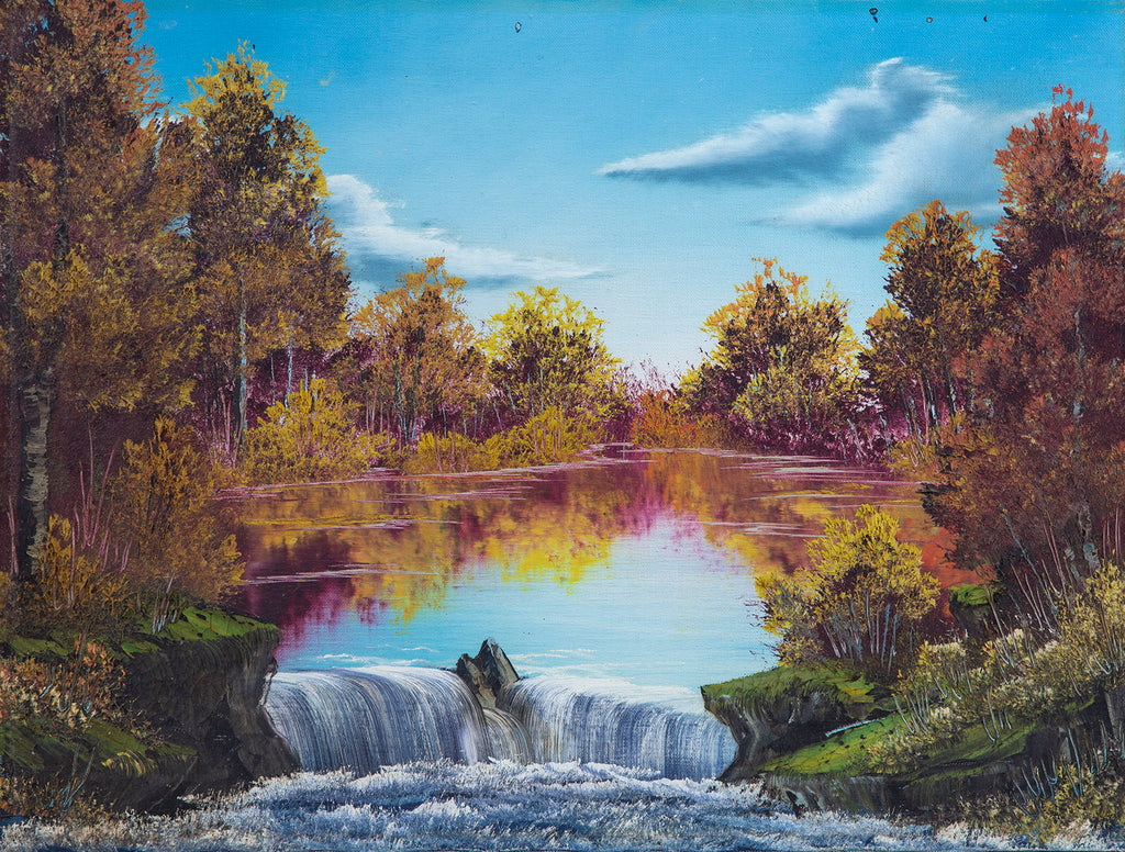 Bob Ross - Authentic, Original Waterfall Oil Painting Contemporary Art ...