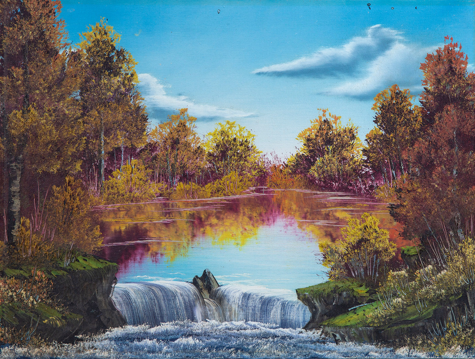 Bob Ross - Authentic, Original Waterfall Oil Painting Contemporary Art ...