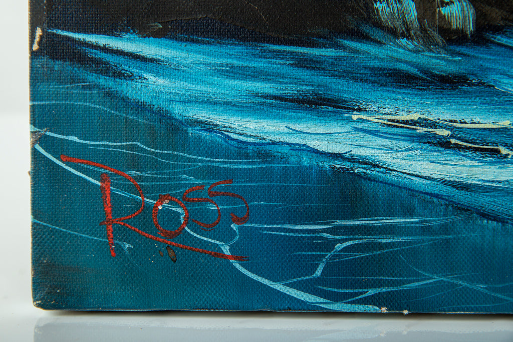 Bob Ross - Signed Original Blue Ocean with Mountain Background