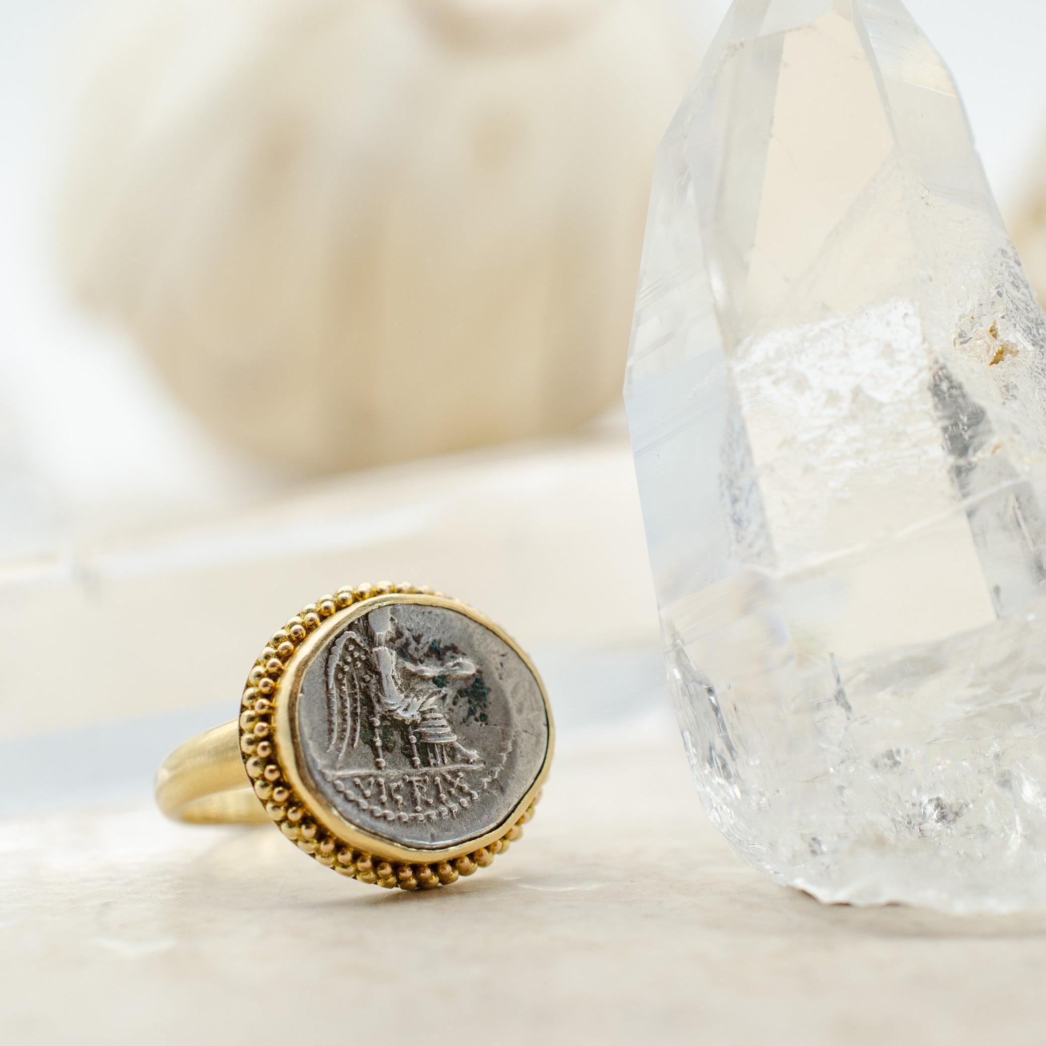 Goddess of Victory Ancient Coin Ring
