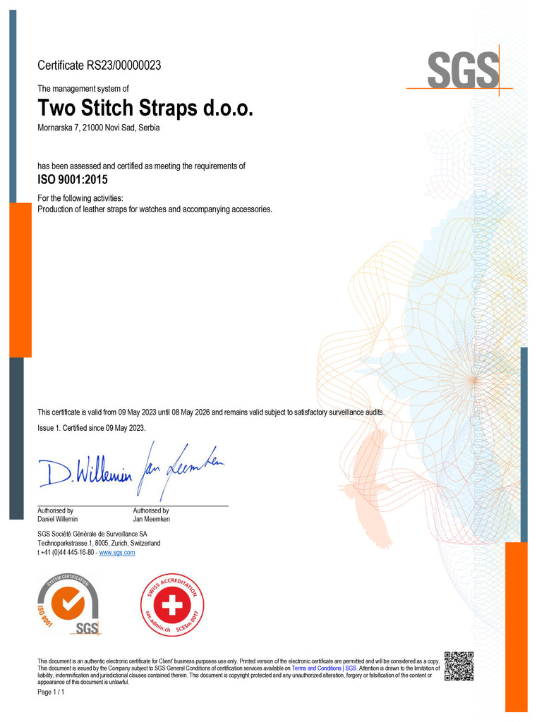 SGS ISO 9001:2015 Certification - Two Stitch Straps
