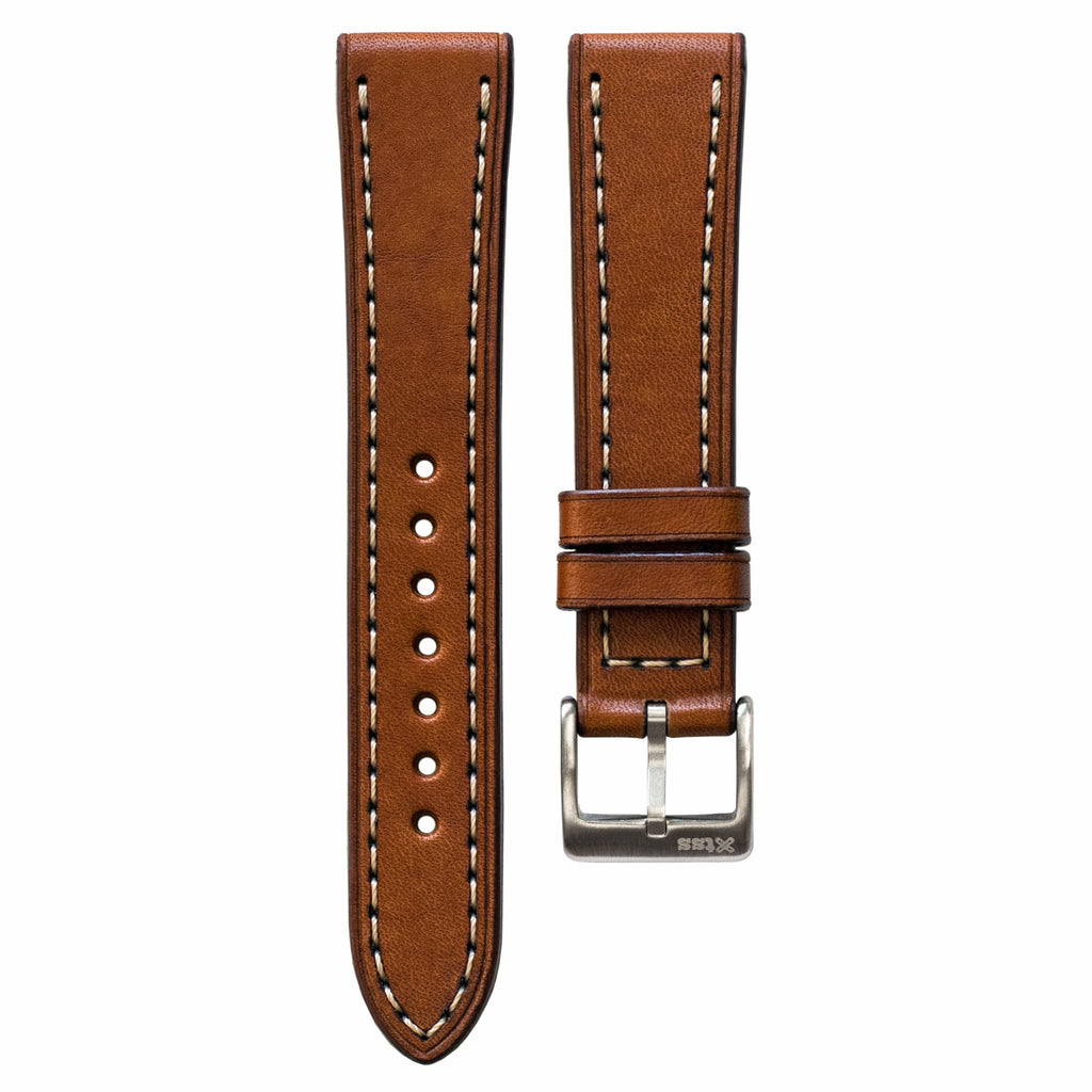 Full-Stitch Dark Tan Leather Watch Strap – Two Stitch Straps