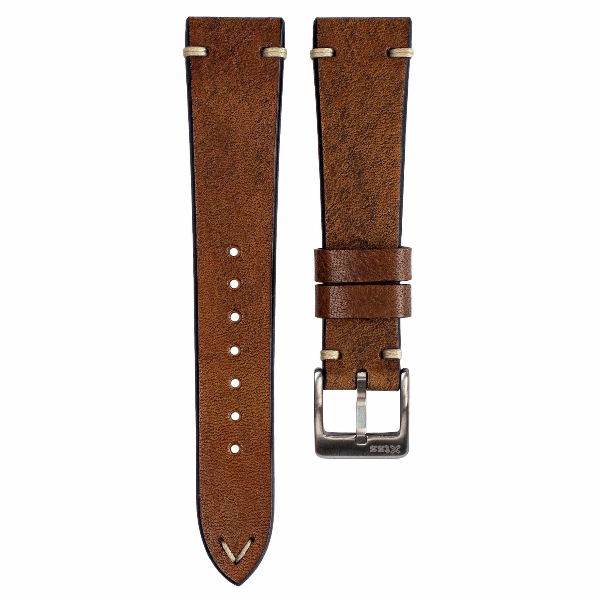 Two-Stitch Rustic Caramel Leather Watch Strap