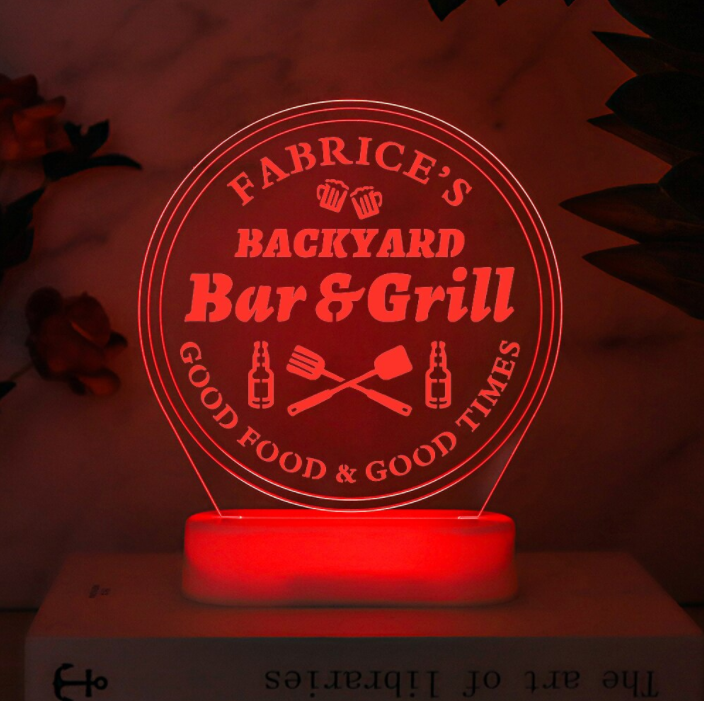 Personalized Backyard Bar & Grill Table Top LED Sign