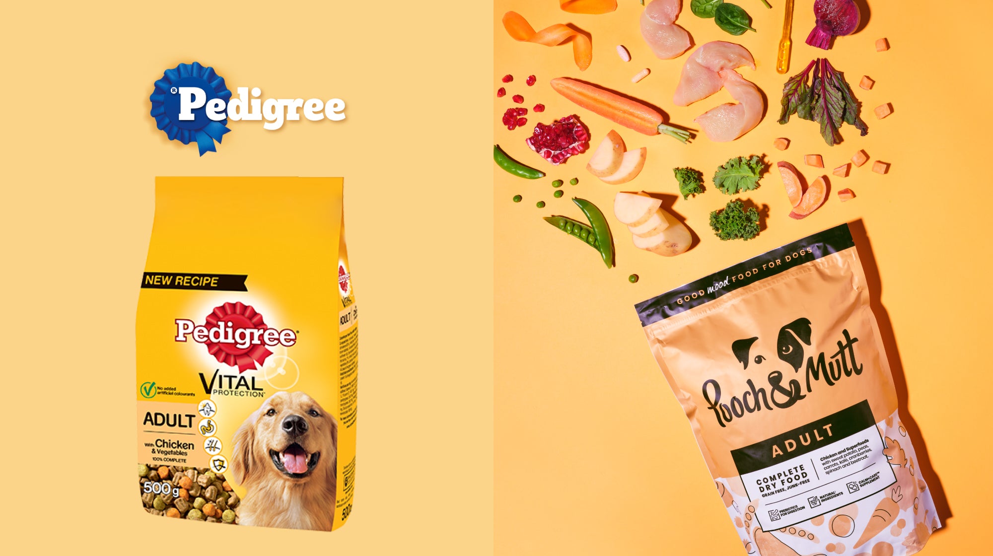 pedigree adult dry vital and pooch and mutt chicken superfood