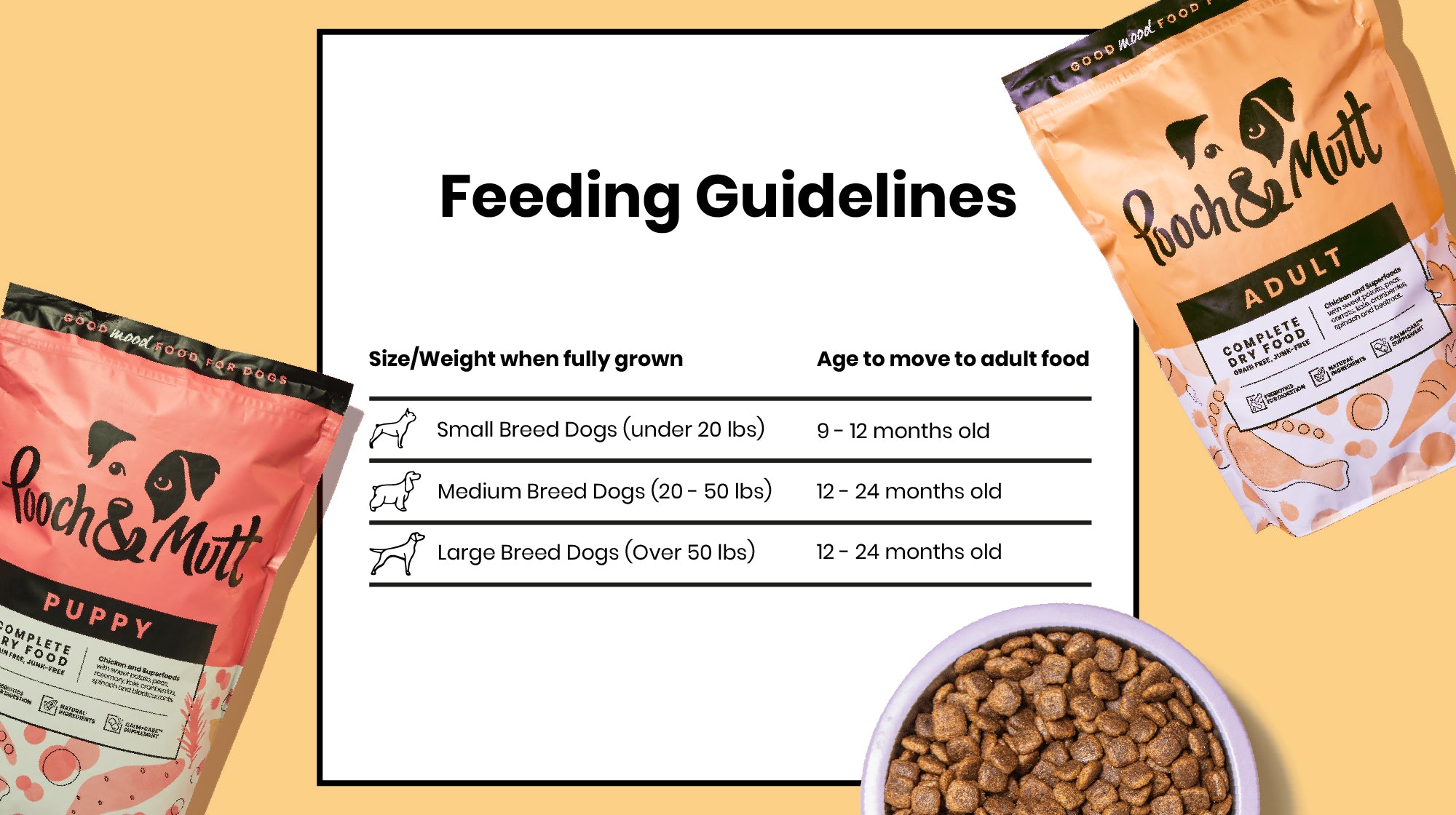 Feeding guidelines image, around when to switch your puppy to adult food