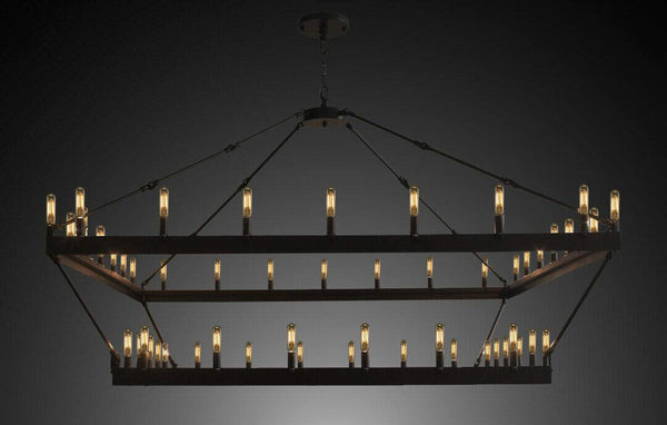 Wrought Iron Vintage Barn Metal Castile Two Tier Square Chandelier Cha ...