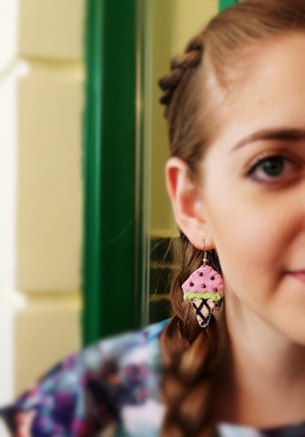 Handmade ice-cream cone earring