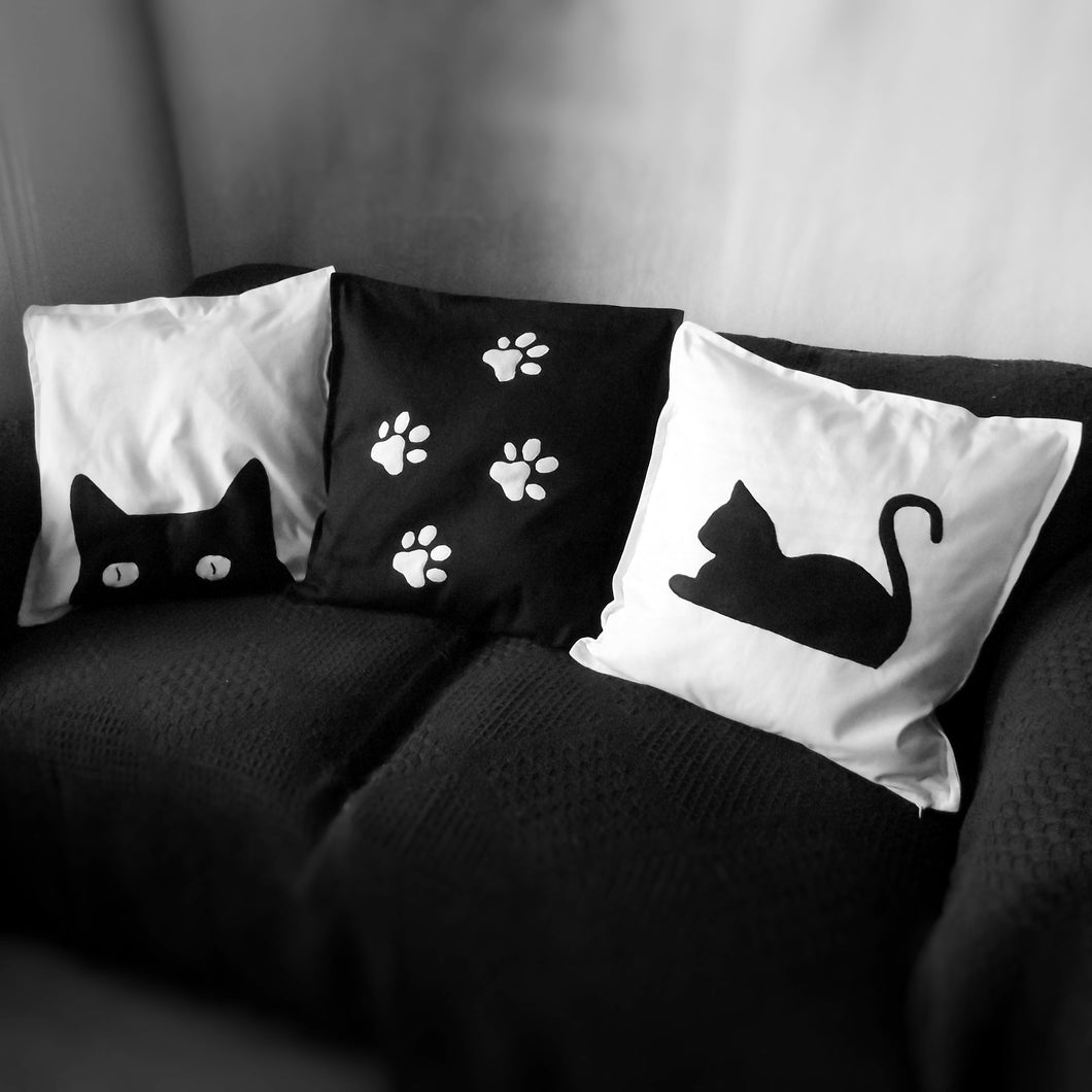 black and white cat pillow