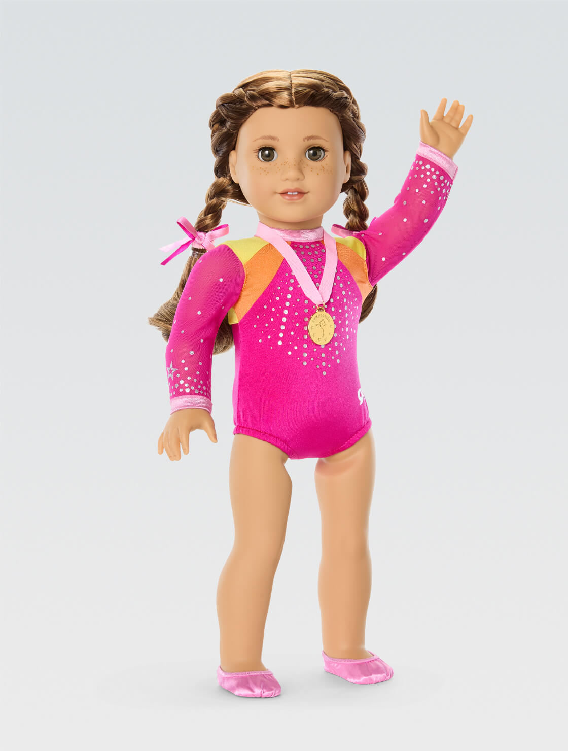 18 Inch American Doll Clothes Gymnastics Pink & Black Rhinestone Leotard  Set