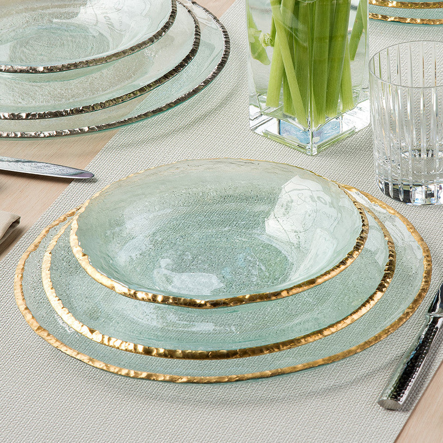 glass dinner plates with gold trim