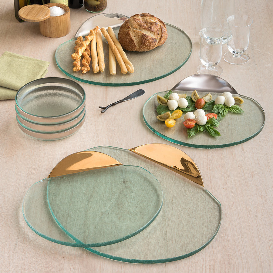 Glass Round Serving Trays With Gold Trim Mod Collection Annieglass