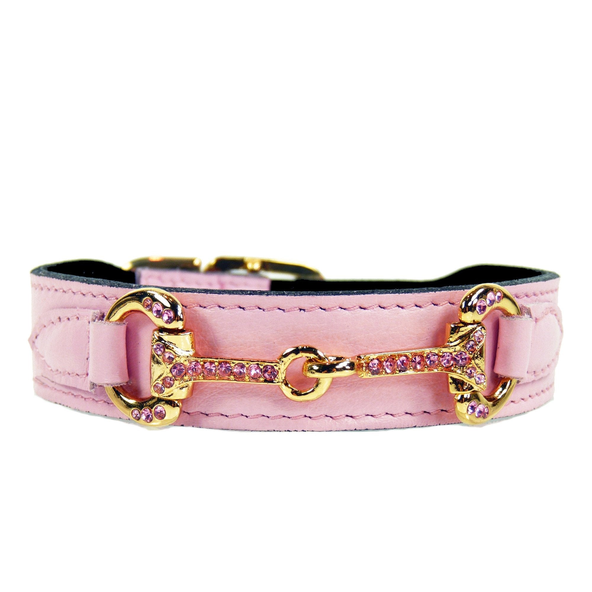 Designer Dog Collars Premium Leather Australia Wide Delivery   Hartman Rose Sweet Pink Leather Dog Collar With Rose Swarovski Crystals Icon Gold Hardware 18935279939 2000x 