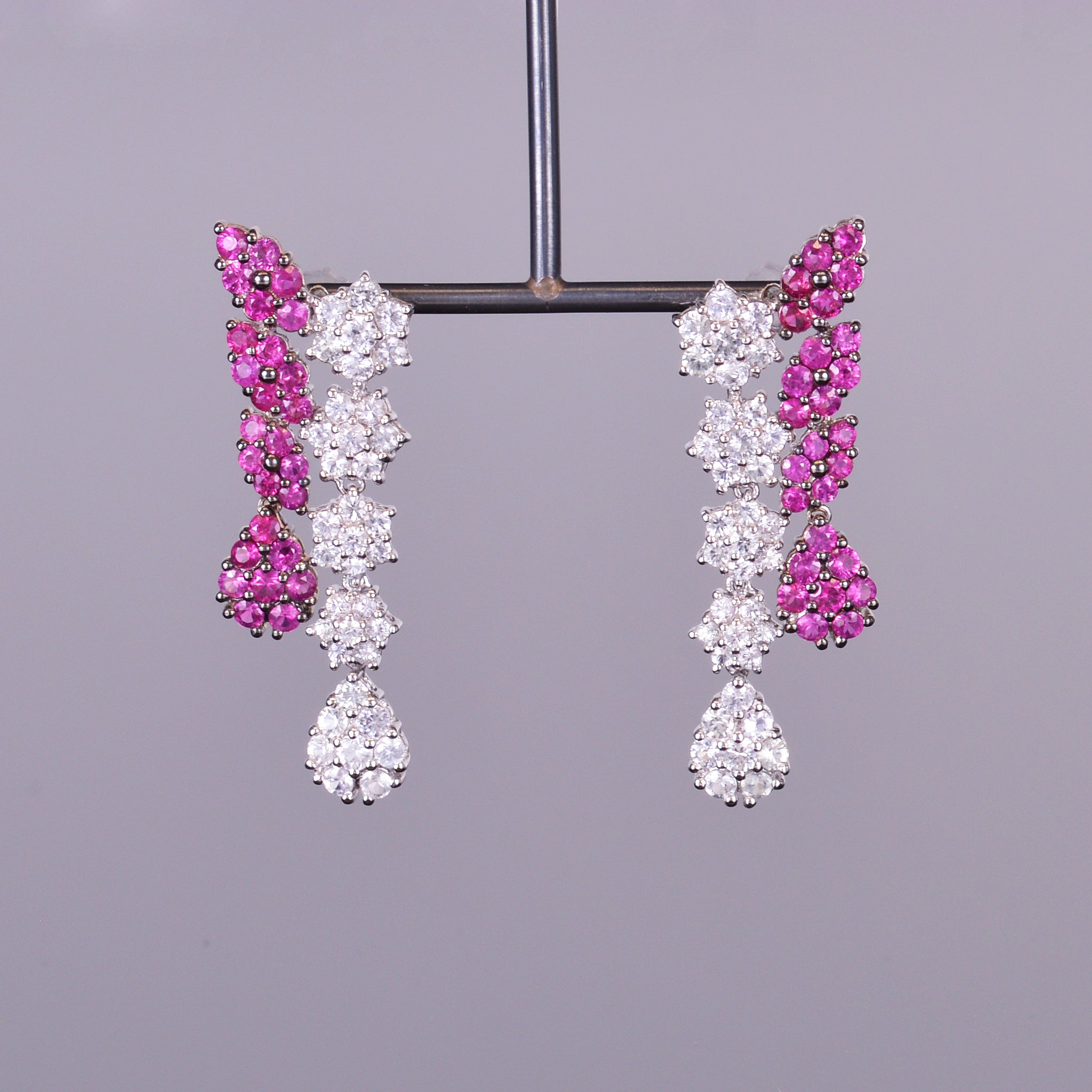 Ruby and White Sapphire Dangle Earrings