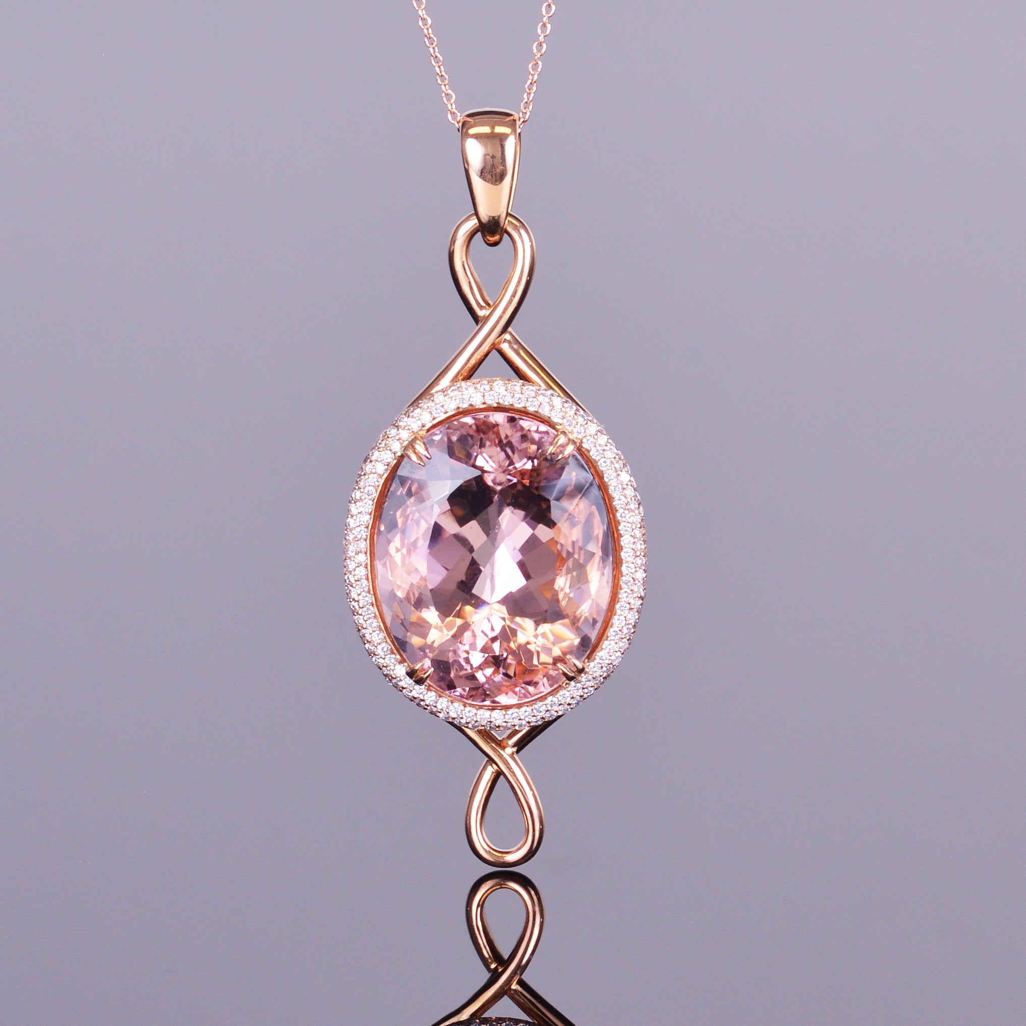 Morganite and Diamond Pave Halo Pendant