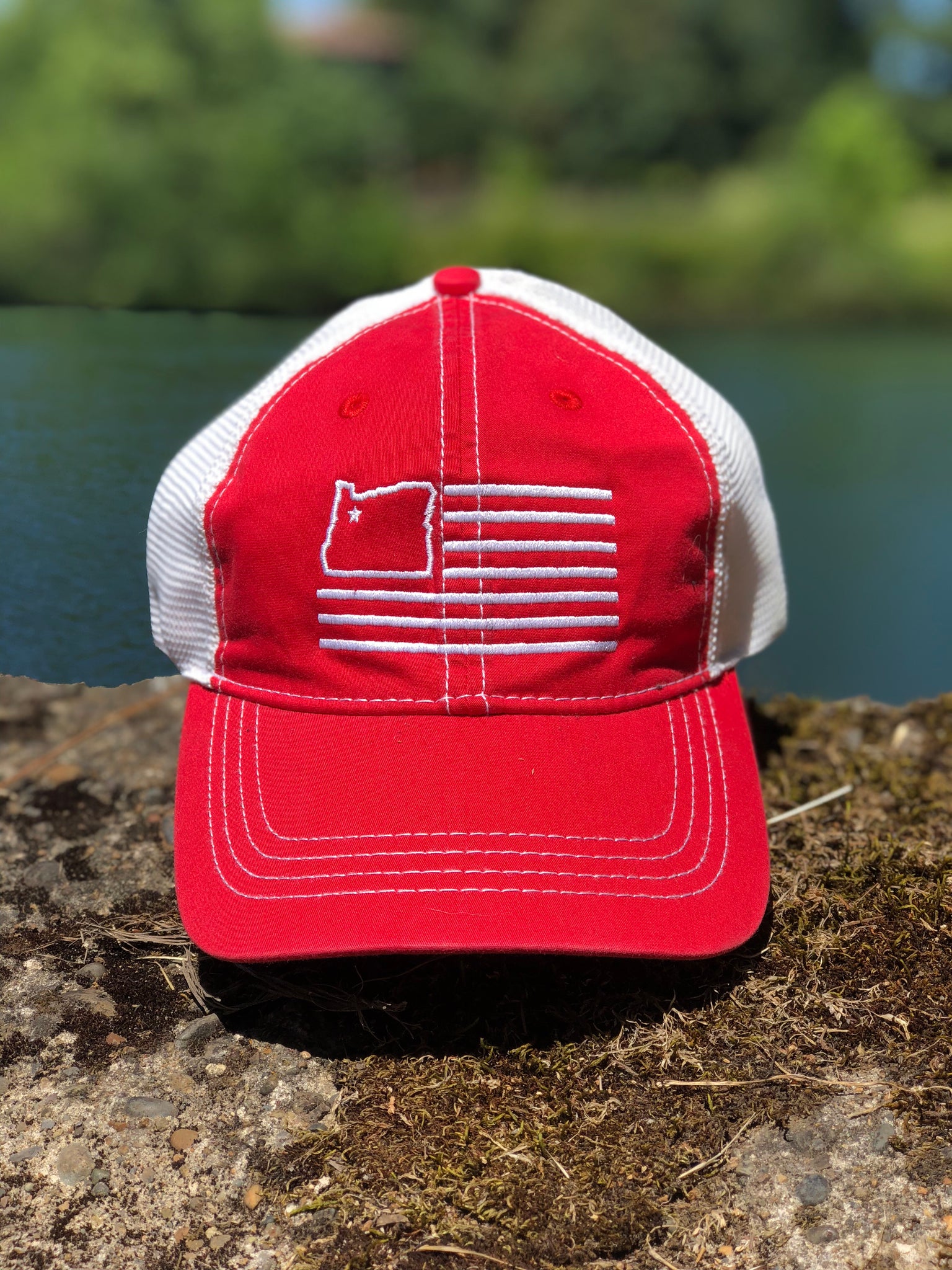 red and white dad hat