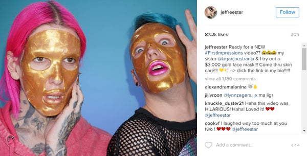 Adore Cosmetics gold mask Jeffree Star Instagram