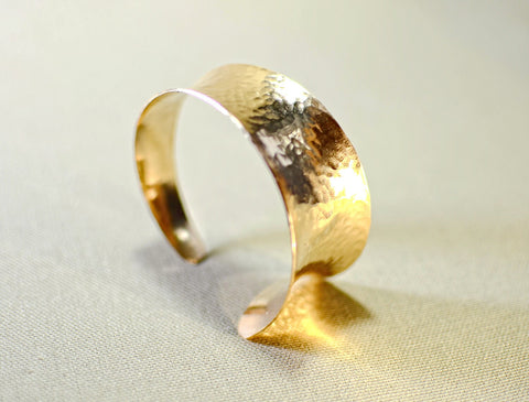 Hammered bronze cuff bracelet with anticlastic form and tapered curve ...