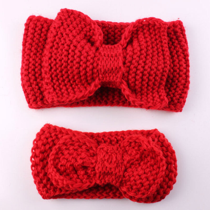 2pcs Set Mom And Baby Matching Handmade Knit Bow Headband