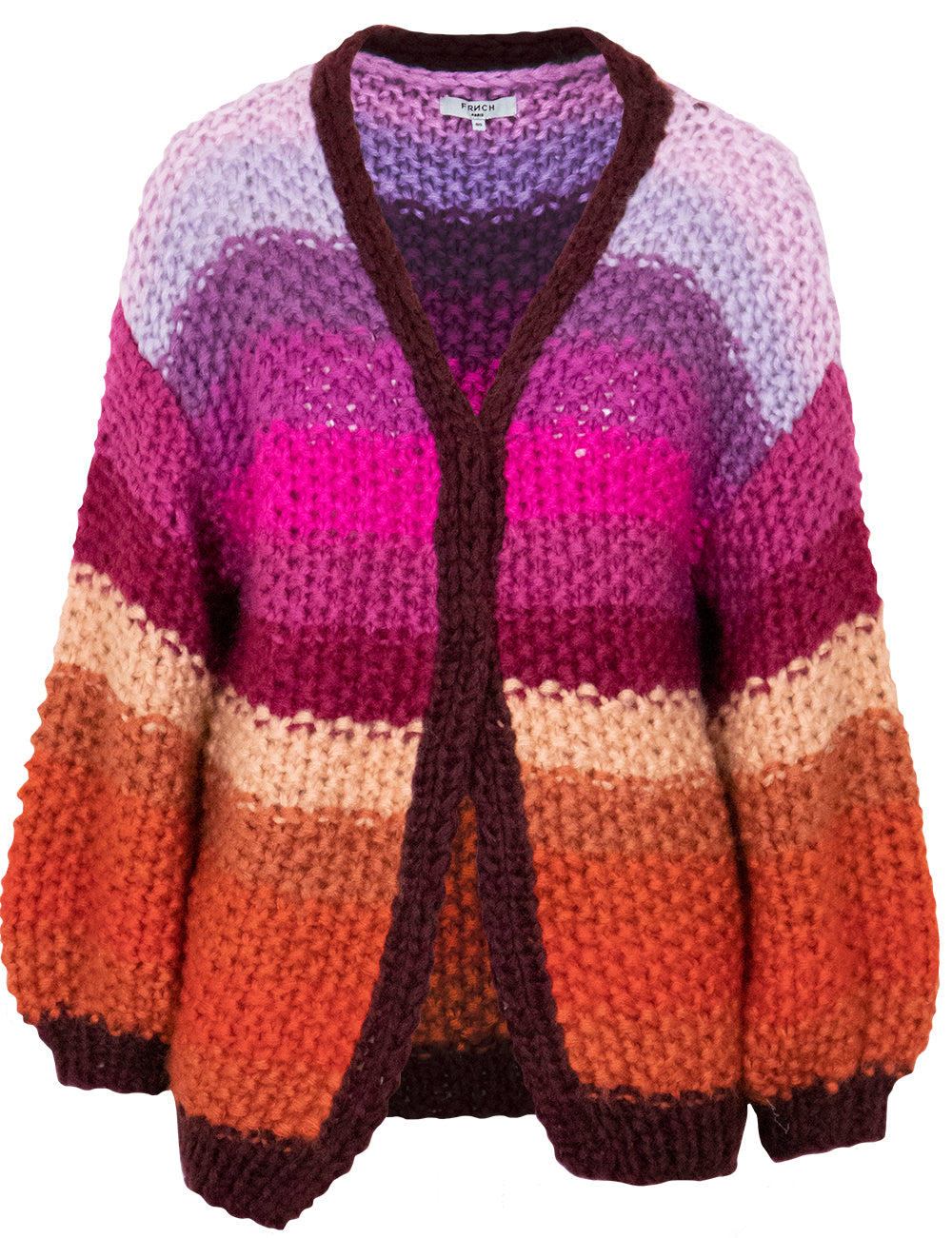 Chunky Knit Rainbow Cardigan in Pink