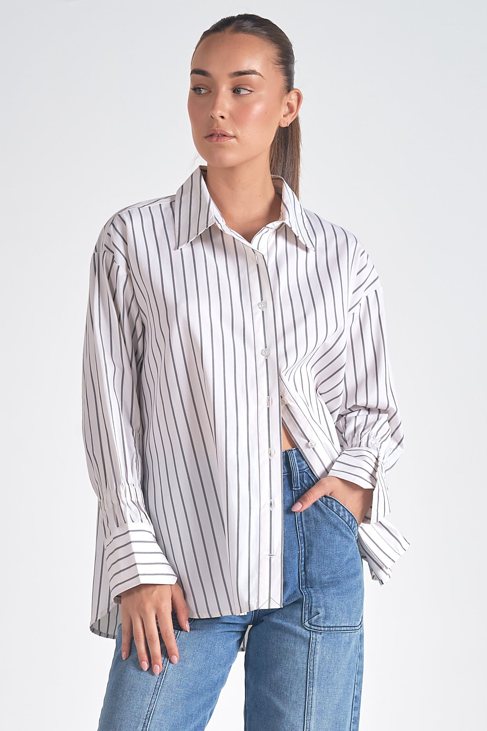 Ivory Striped Button Up Top