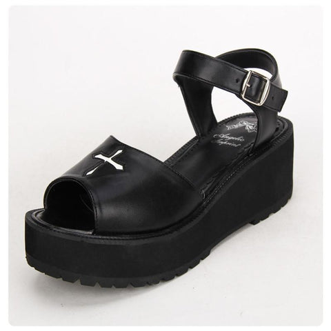 Buy Adorable Goth Open Front Crucifix Strap Shoes For Women Online ...