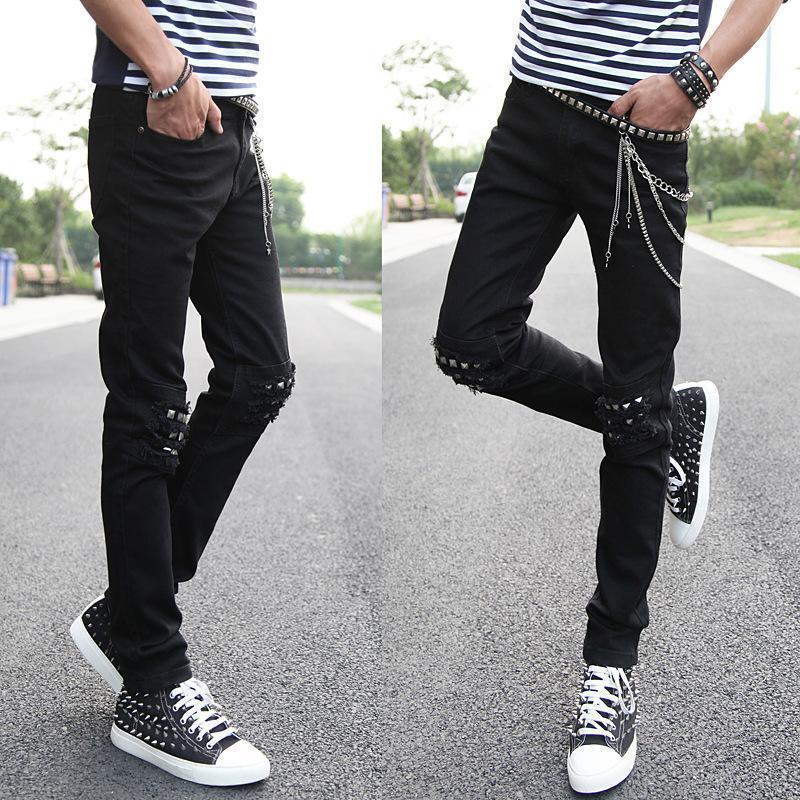 Men`s Punk Style Gothic Jeans With A Chain – The Black Ravens