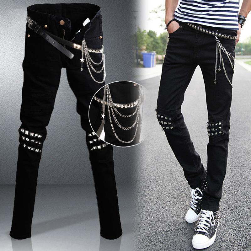 Men`s Punk Style Gothic Jeans With A Chain – The Black Ravens