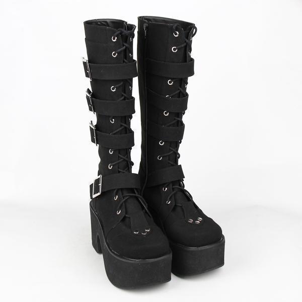 Thick Leather Gothic and Punk Buckle Boots – The Black Ravens