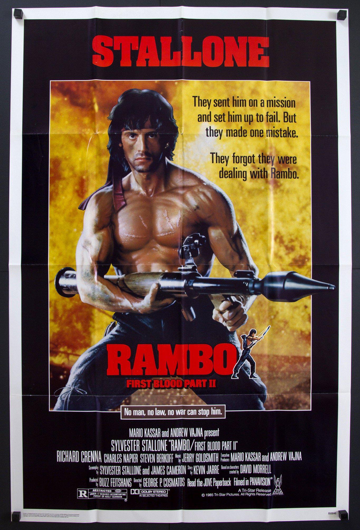 Rambo First Blood Part 2 1985 One Sheet Movie Poster Original Film Art Vintage Movie Posters