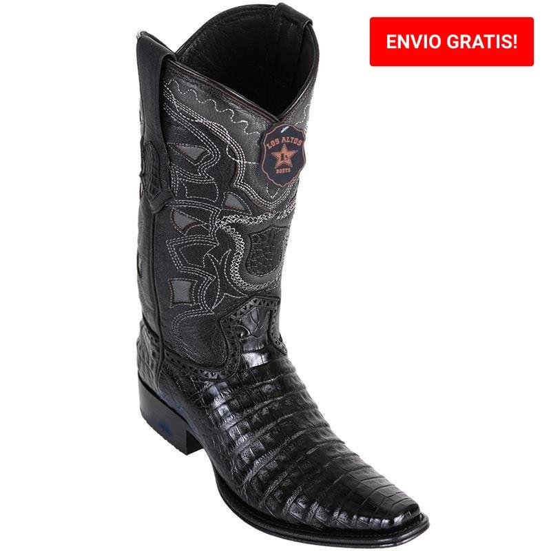 Botas de Cocodrilo Caiman Panza Horma Europea Cuadrada Color Negro —  