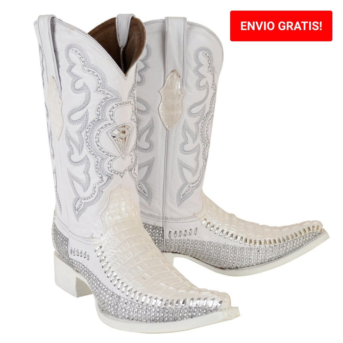 Botas Cocodrilo Grabado Color Blanco White Diamonds