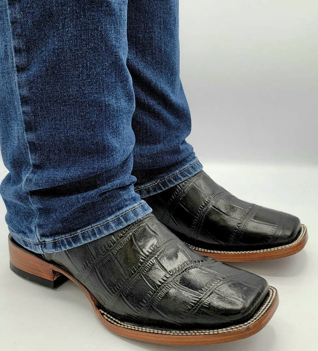 Botas de Cocodrilo Grabadas Horma Rodeo Cuadrada Color Negro —  