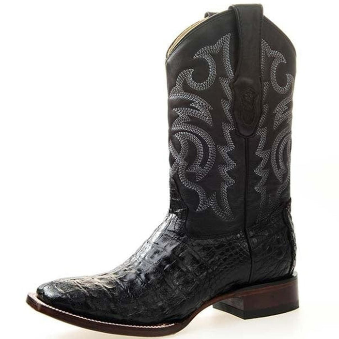 Botas de Cocodrilo Caiman Punta Rodeo Cuadrada Color Negro —  