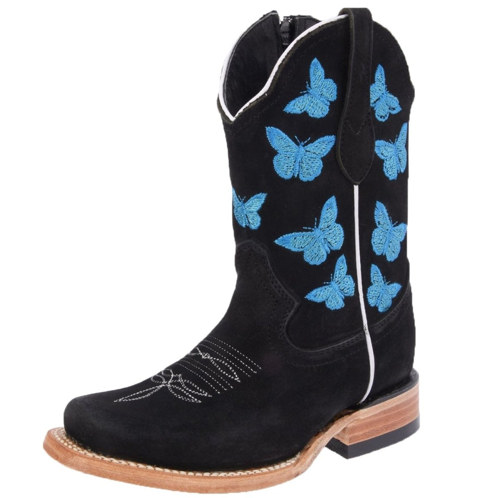 pétalo contaminación Posdata Botas de Cuero Nobuck Horma Rodeo para Mujer Negro con Mariposas Azul —  CaballoBronco.com