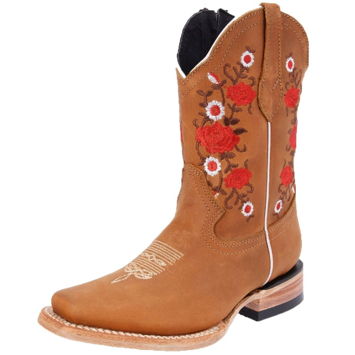 junio Transistor barajar Botas para Niña de Nobuck Horma Rodeo Color Miel y Flores Rojas —  CaballoBronco.com