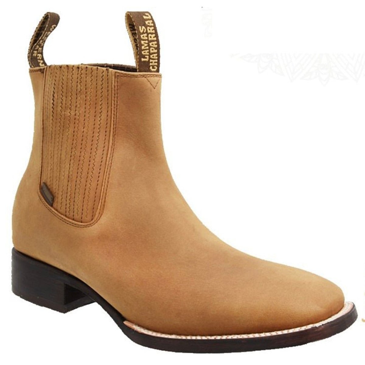 Botines Charros de Cuero Punta Cuadrada de Hombre Tan CaballoBronco.com