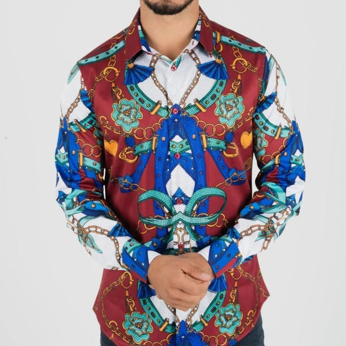 Camisa de de Satin con Lentejuela Color Vino Platini — CaballoBronco.com