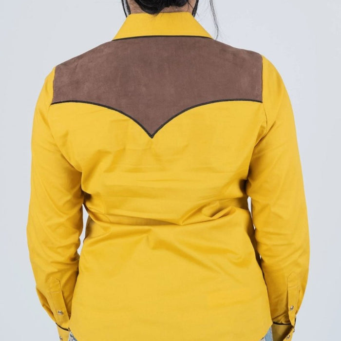 Camisa Bordada Color Mostaza con Gamuzina para Mujer Platini CaballoBronco.com