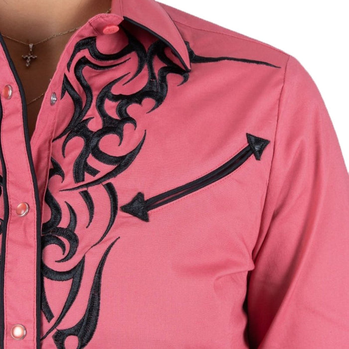 muestra Motivación Por Camisa Vaquera Bordada Color Rosa para Mujer Platini — CaballoBronco.com