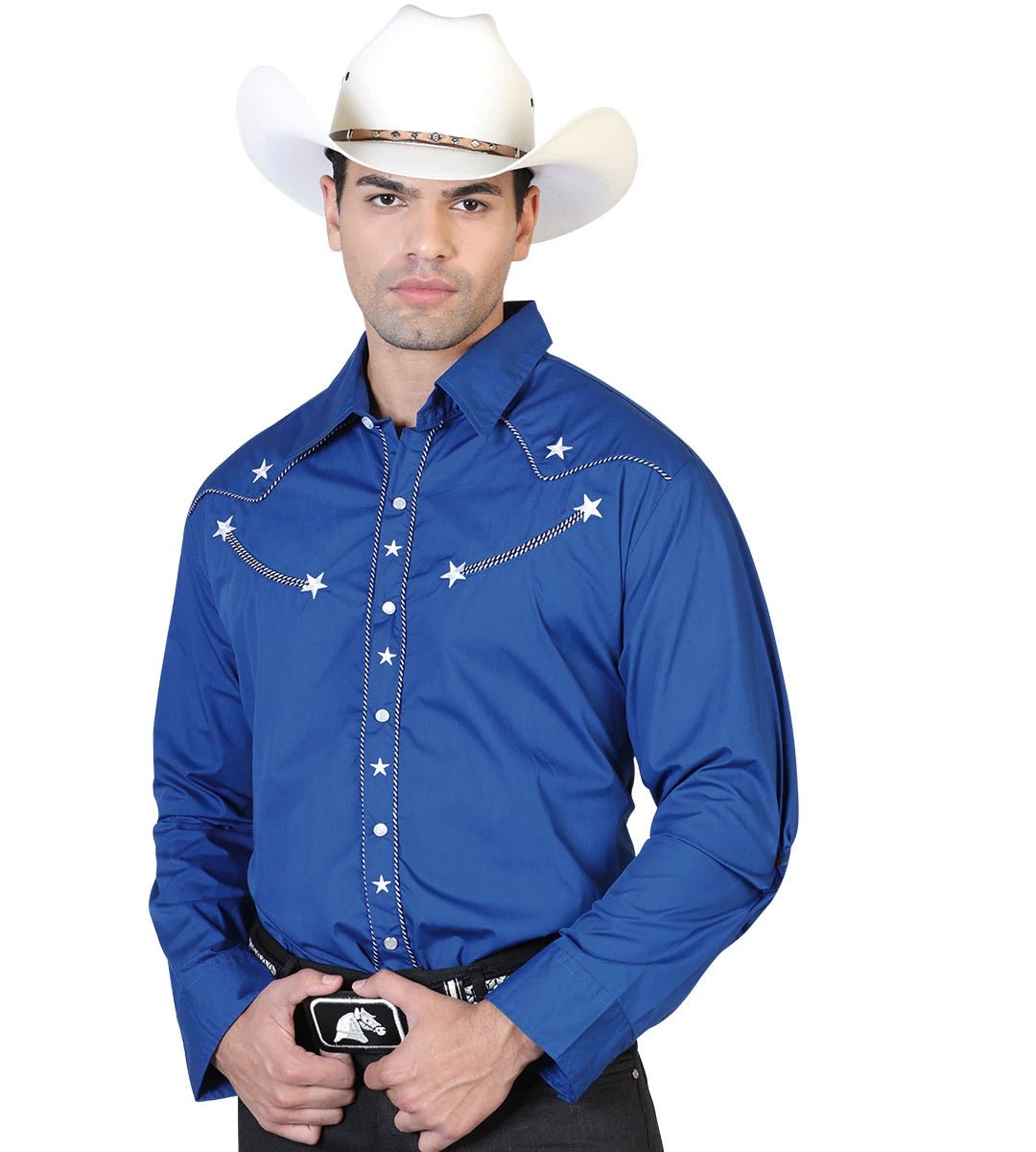 Camisa Vaquera Bordada para Hombre Color Azul Marca El General —  