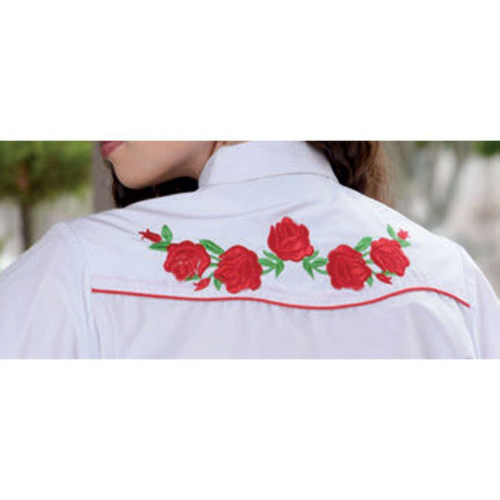 Camisa Vaquera para Mujer Blanca con Rojas — CaballoBronco.com