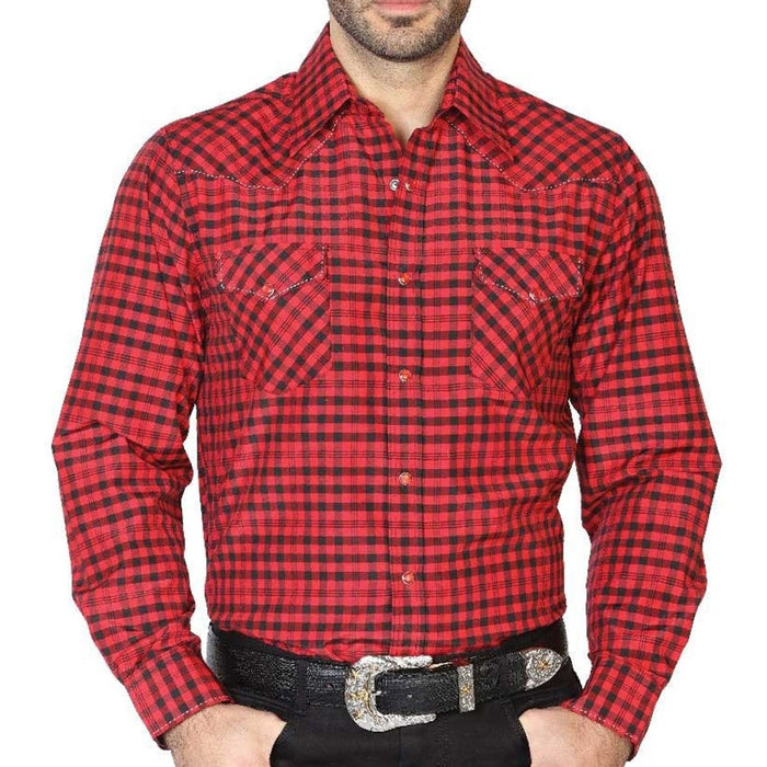 Camisa Vaquera de Cuadros El Señor de los Cielos Color Rojo y Negra CaballoBronco.com