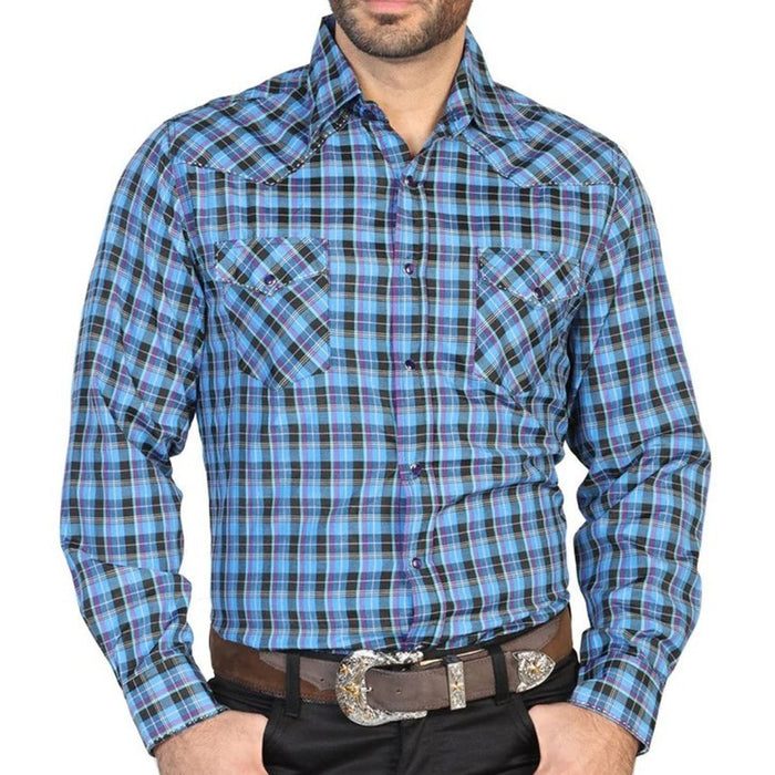 Camisa Vaquera para Hombre El de los Azul con — CaballoBronco.com