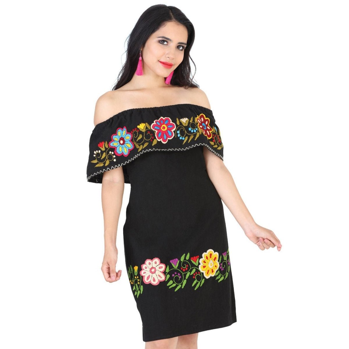Vestido Artesanal Fino Bordado Campesino Color Negro para Mujer GEN-60 CaballoBronco.com