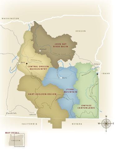 Map showcasing  land and wildlife of Oregon